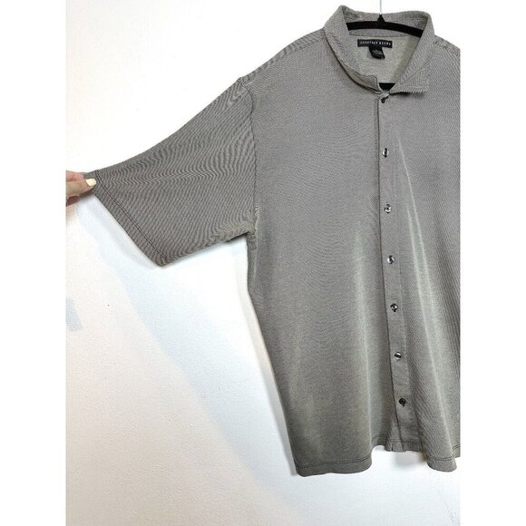 GEOFFREY BEENE Mens XL Double Cotton Print Button Down Shirt Gray Stripe Knit - Picture 4 of 10